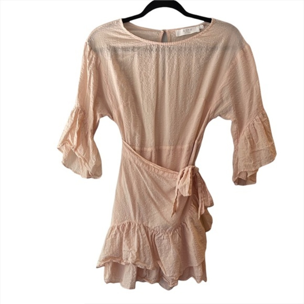 ASTR the Label Light Pink Faux Wrap Dress Ruffle Sleeves Size Small